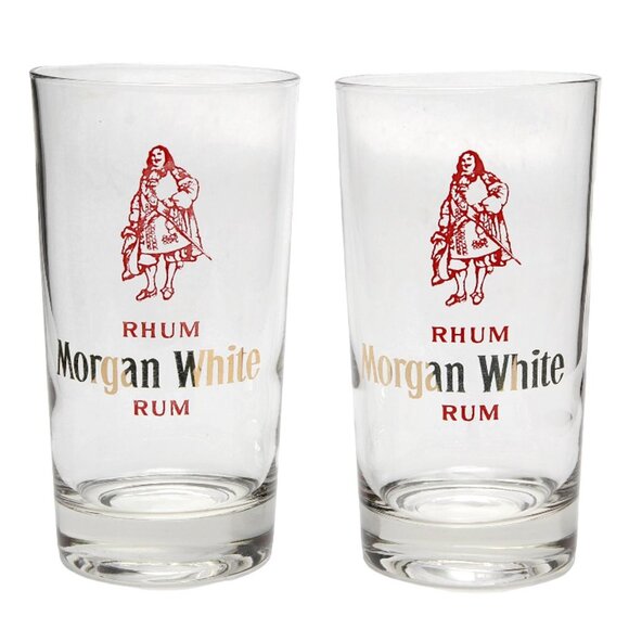 Vintage Capitan Morgan Rum Drink Glasses Pirate Clear Rum Party Bar Red Gold x 2 - Picture 1 of 8